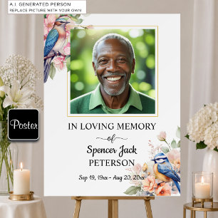 Poster Aves Azuis Elegantes Foto Floral Funeral