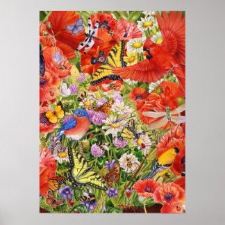 Poster Aves, Borboletas e Abelhas