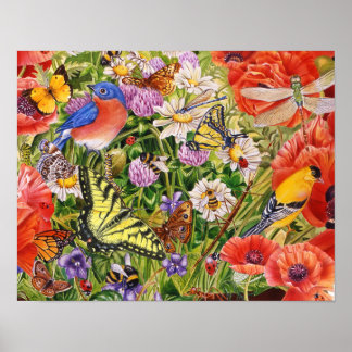 Pôster Aves, Borboletas e Abelhas