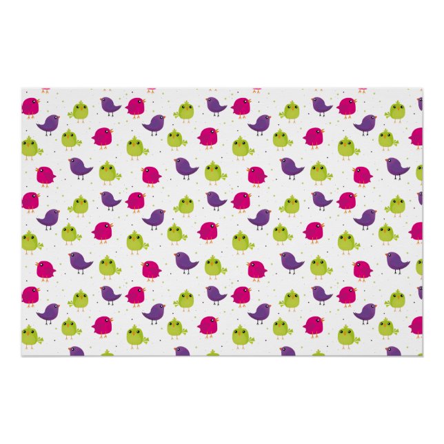 Pôster Aves brancas e coloridas (Frente)