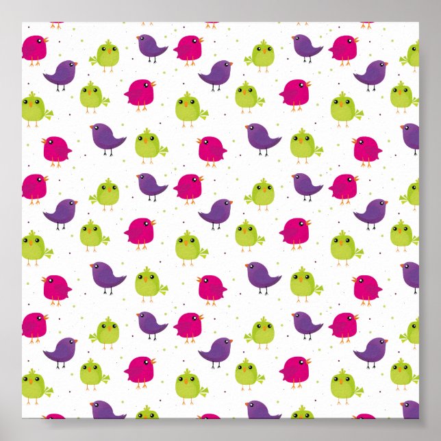 Poster Aves brancas e coloridas (Frente)