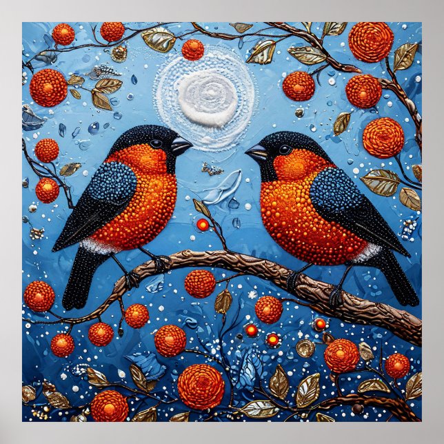 Poster 🐦 Aves Caprichosas Lua Decoração Colorida da Natu (Frente)
