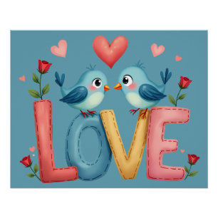 Pôster Aves Com Amor Whimsical Pastel Cottagecore Art