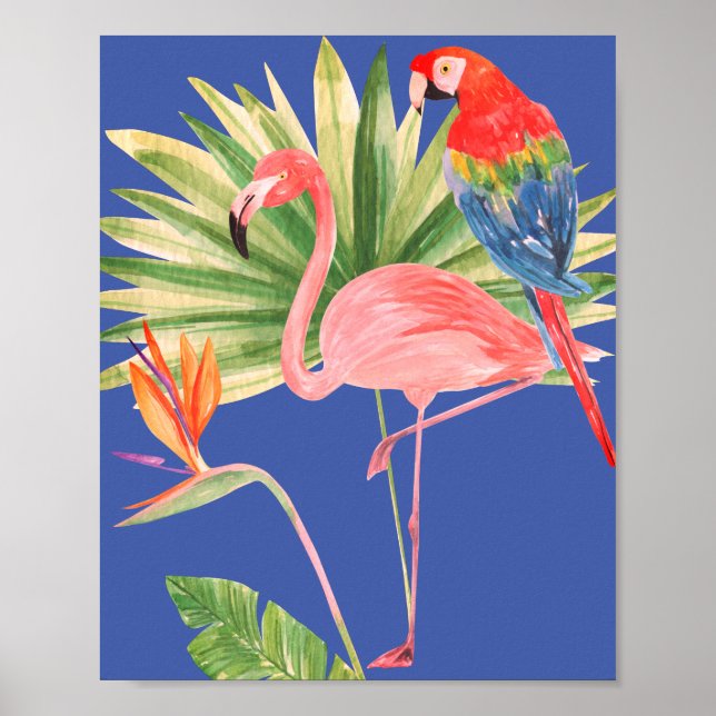 Poster Aves da Flor do Paraíso, Flamingo e Macaw (Frente)