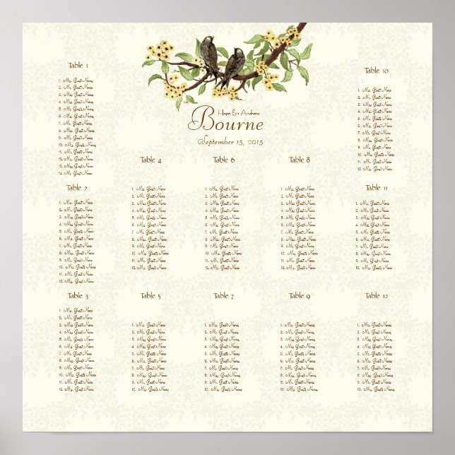 Poster Aves da Ilegância Amarela Vintage (Frente)