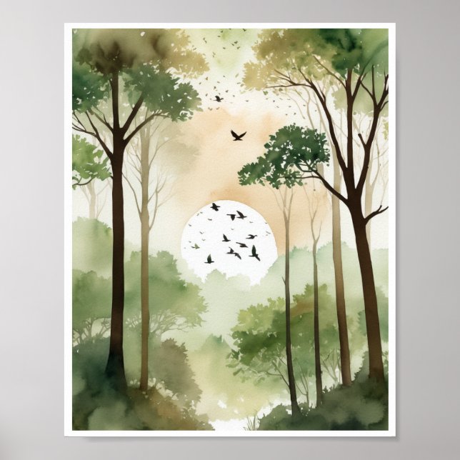 Poster Aves de solteiro de árvores pacíficas que se desfi (Frente)