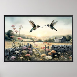Poster Aves e flores selvagens com quadro opcional