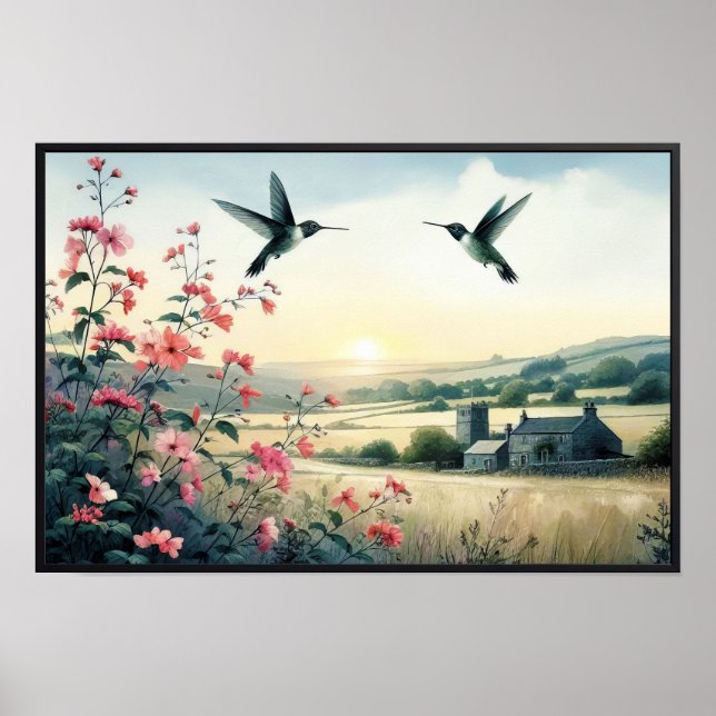 Poster Aves e flores selvagens com quadro opcional (Frente)