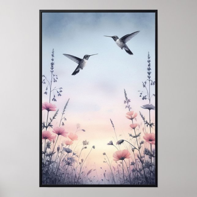 Poster Aves e flores selvagens com quadro opcional (Frente)