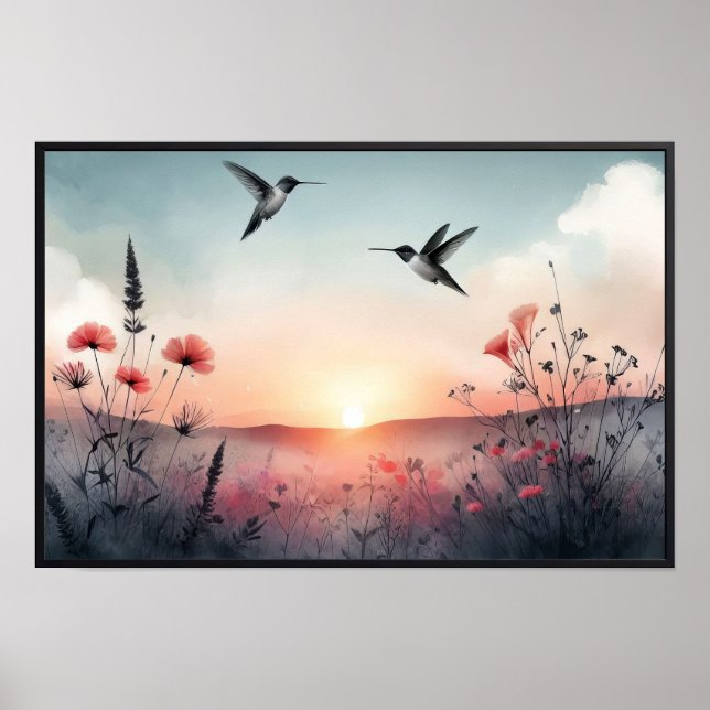 Poster Aves e flores selvagens com quadro opcional (Frente)
