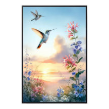 Aves e flores selvagens com quadro opcional