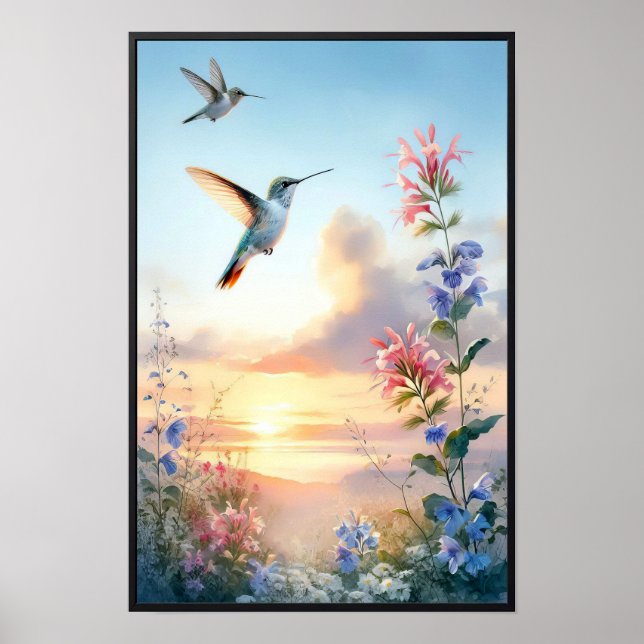 Poster Aves e flores selvagens com quadro opcional (Frente)