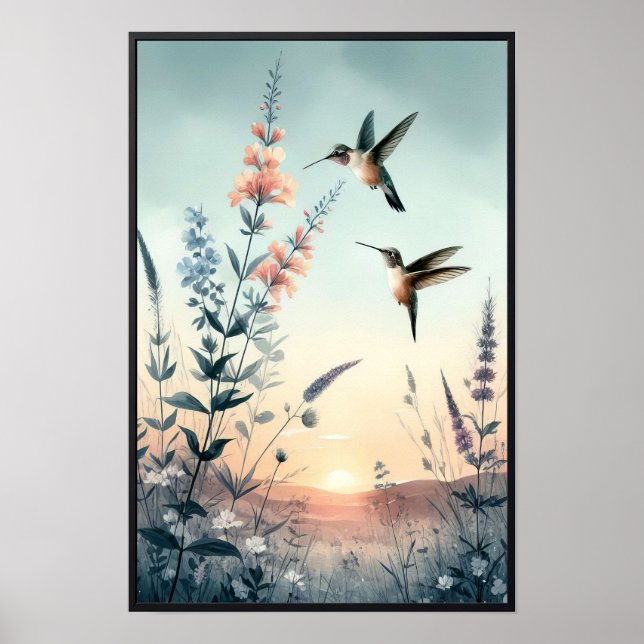Poster Aves e flores selvagens com quadro opcional (Frente)