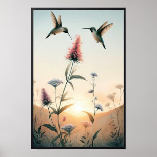 Poster Aves e flores selvagens com quadro opcional