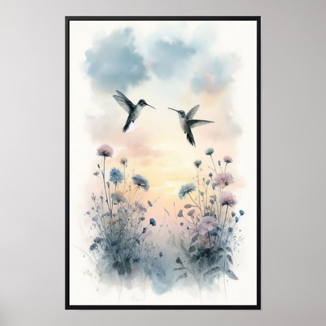 Poster Aves e flores selvagens com quadro opcional (Frente)