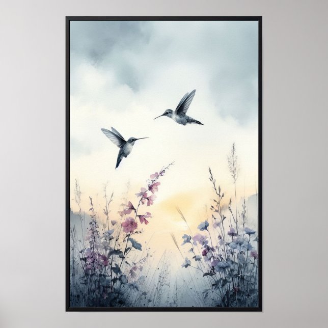 Poster Aves e flores selvagens com quadro opcional (Frente)