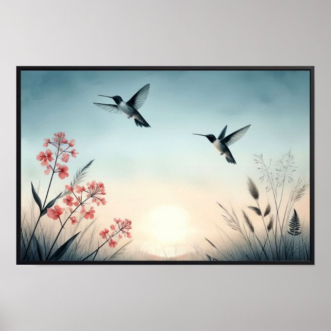 Poster Aves e flores selvagens com quadro opcional (Frente)