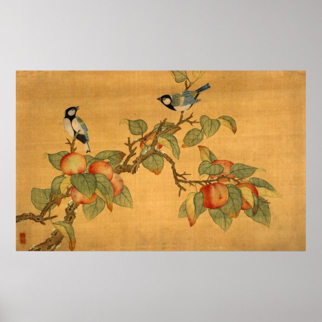 Poster Aves E Frutas Orientais Chinesas (Frente)