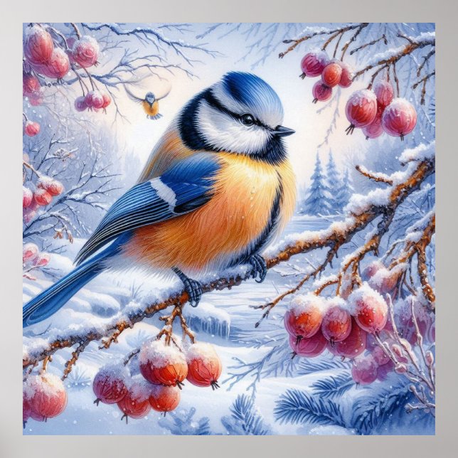 Poster Aves e Paisagem de inverno 15 (Frente)