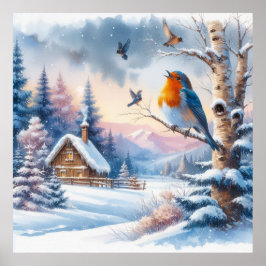 Poster Aves e Paisagem de inverno 24