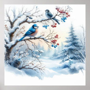 Poster Aves e Paisagem de inverno 34