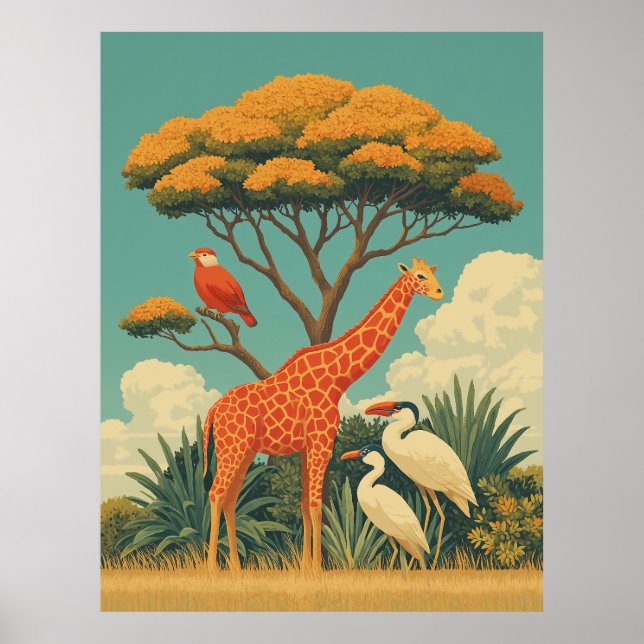 Poster Aves Girafa e Safari (Frente)