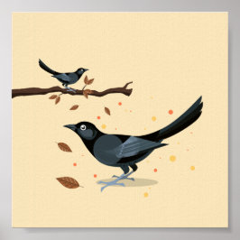 Poster Aves negras ilustradas no outono