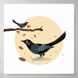 Poster Aves negras ilustradas no outono