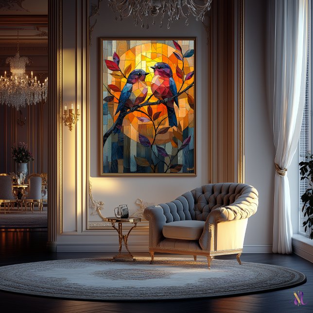 Poster Aves num Sunset de Vidro Armado (Criador carregado)