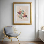 Poster Aves Vintage, Borboletas e Florestas Vintage<br><div class="desc">Elegante,  antigo estilo de vintage poster impressão. Design com borboletas vintage,  passagens de aves vintage e flores botânicas vintage que criam este belo design.</div>