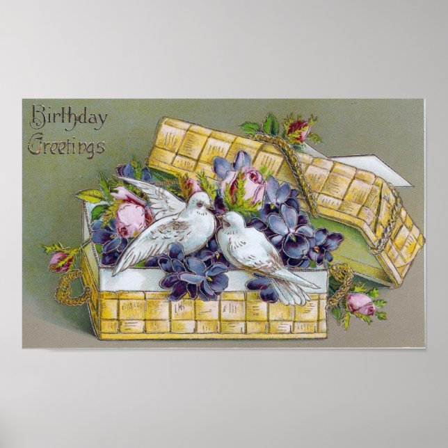 Poster Aves Vintage num Cesto (Frente)