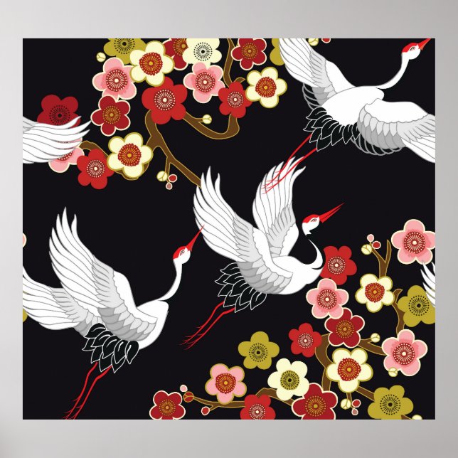 Poster Aves Voadoras: Crane Heron Japonês. (Frente)