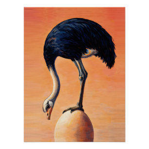Pôster Avestruz Majestosa em Equilíbrio sobre Arte do Pôr