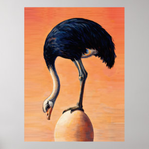 Poster Avestruz Majestosa em Equilíbrio sobre Ovo Gigante