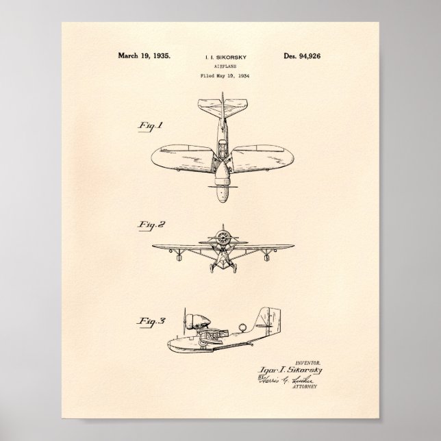 Pôster Avião 1935, Anterior Arte Patente (Frente)