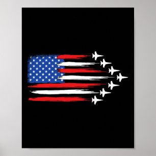 Poster Avião a Jato de Combate Bandeira Americana Jatos d