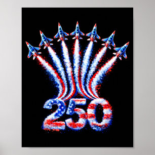 Poster Avião a Jato de Combate Bandeira dos EUA 250 Anos