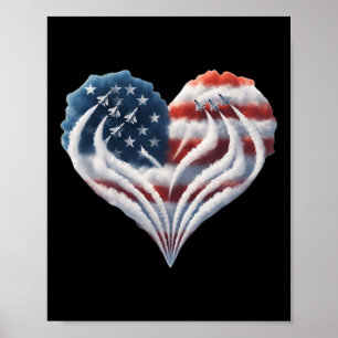 Poster Avião a Jato de Combate Retro Bandeira Americana C