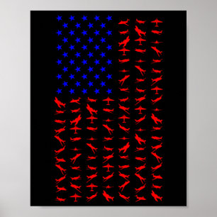 Poster Avião Americano Bandeira Independência Americana D