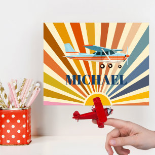 Poster Avião Antigo Cessna Retro Pôr do Sol Personalizado