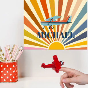 Poster Avião Antigo Cessna Retro pôr do sol Personalizado