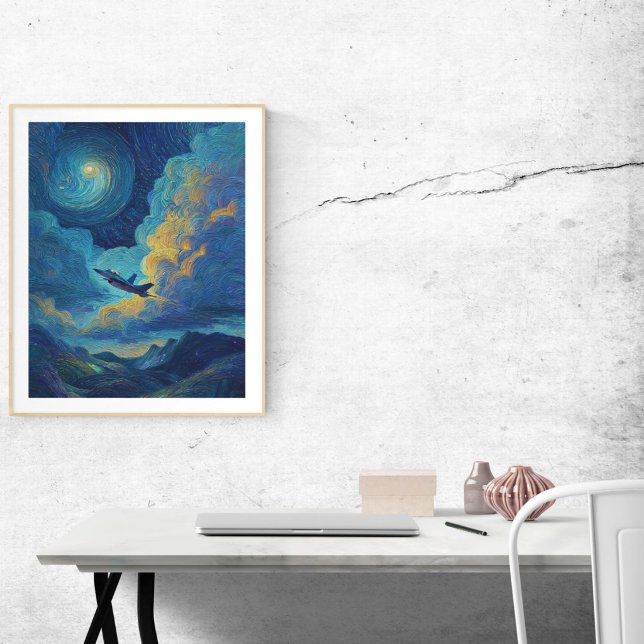 Pôster Avião de Caça de Aniversário Nuvens Van Gogh  (Criador carregado)