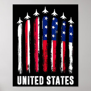 Poster Avião De Jato De Combatente Retroativo Usa Bandeir