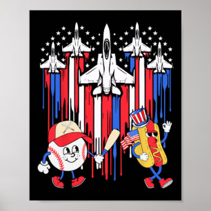 Poster Avião De Jato De Combatente Usa Bandeira Baseball 