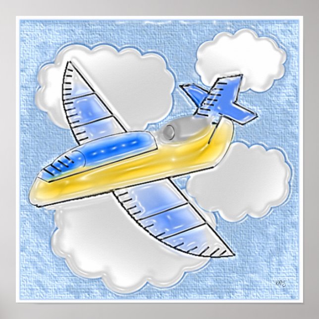 Poster Avião Jet nas Nuvens 3D (Frente)