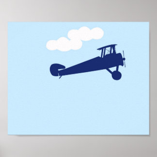 Poster Avião sobre fundo azul pastel.