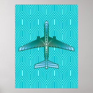 Poster Avião, turquesa, cerceta e Aqua do art deco