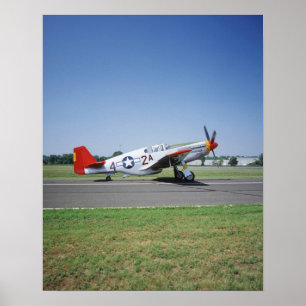 Poster Avião vermelho da cauda de P-51 C Tuskegee no ar