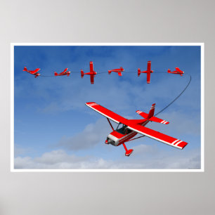 Pôster Avião vermelho que executa um rolo instantâneo