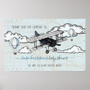 Poster Avião Vintage Viagem Chá de fraldas Bem-vindo